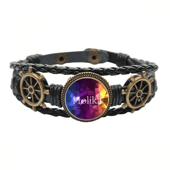 Airbrush Color Splashed Joy Holi Leather Braided Ocean Bracelet Wristband
