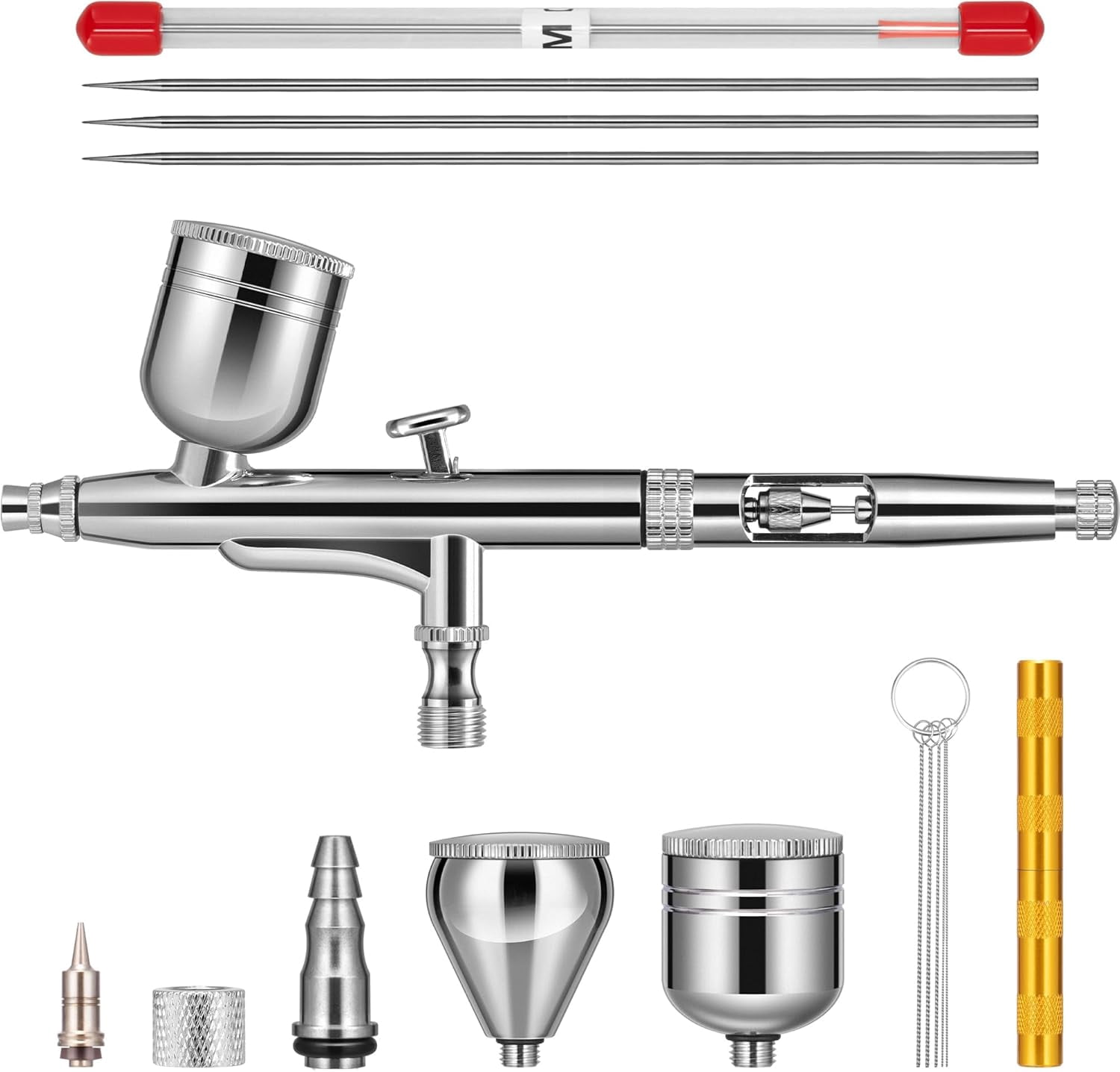 SAGUD Airbrush Kit – Double Action Gravity Feed With 0.2mm, 0.3mm, 0.5mm Tips & Needles