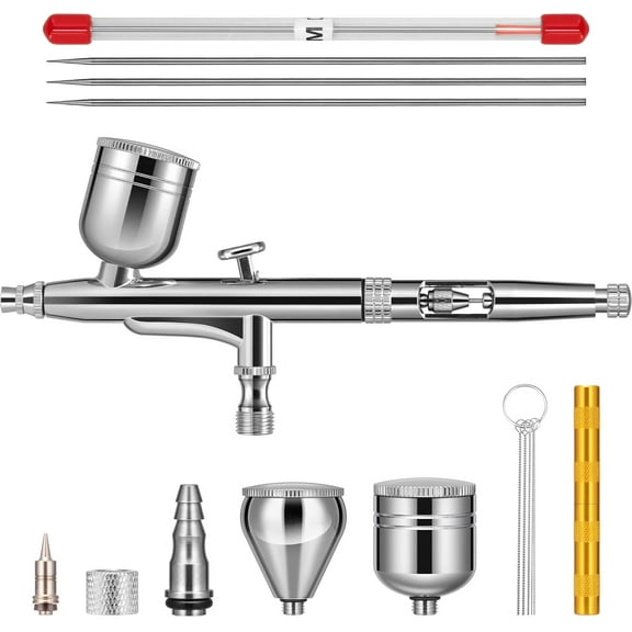 Airbrush Gun with 3 Nozzle (0.2/0.35/0.5mm) and 5 Cups and Hose with Quick Coupler, Air Brush Guns for Painting with Self-Centring Plug-in Nozzle, Gravity Feed Airbrush Kit for Nail, Model