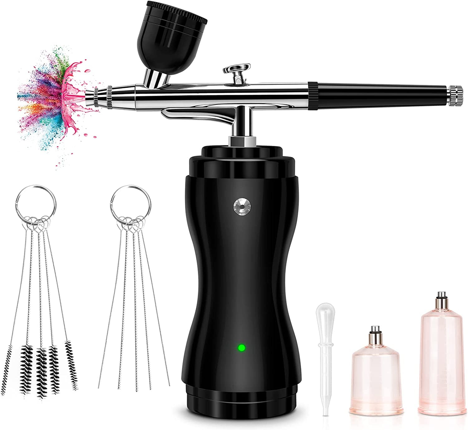 OPHIR 0.3mm Nail Art Airbrush Kit with Air Compressor 12 Color Inks 20  Airbrushing Stencils & Bag & Cleaning Brush Nail Tool Set
