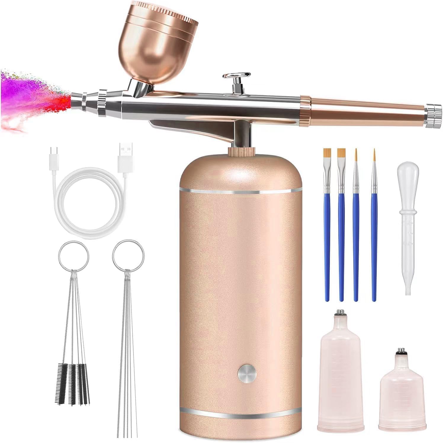 Airbrush Kit with Compressor - 48PSI High-Pressure, Non-Clogging Air Brush Set Cordless Rechargeable with 0.3mm Nozzle and Cleaning Brush for Nail Art, Makeup, Painting, and Cake Decorating