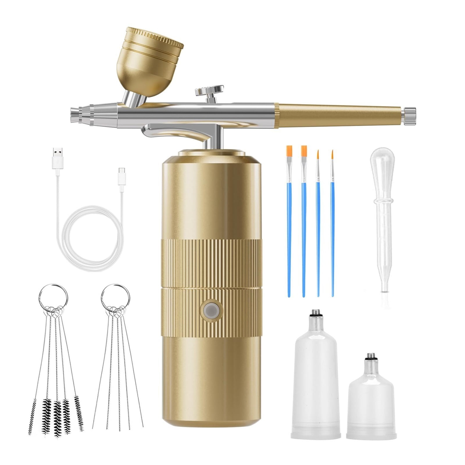 Airbrush Kit with Compressor, Portable Airbrush Set, 48PSI High-Pressure Anti-Clogging Airbrush, Cordless and Rechargeable, 0.3mm Nozzle and Cleaning Brush (Pink) - GOLD