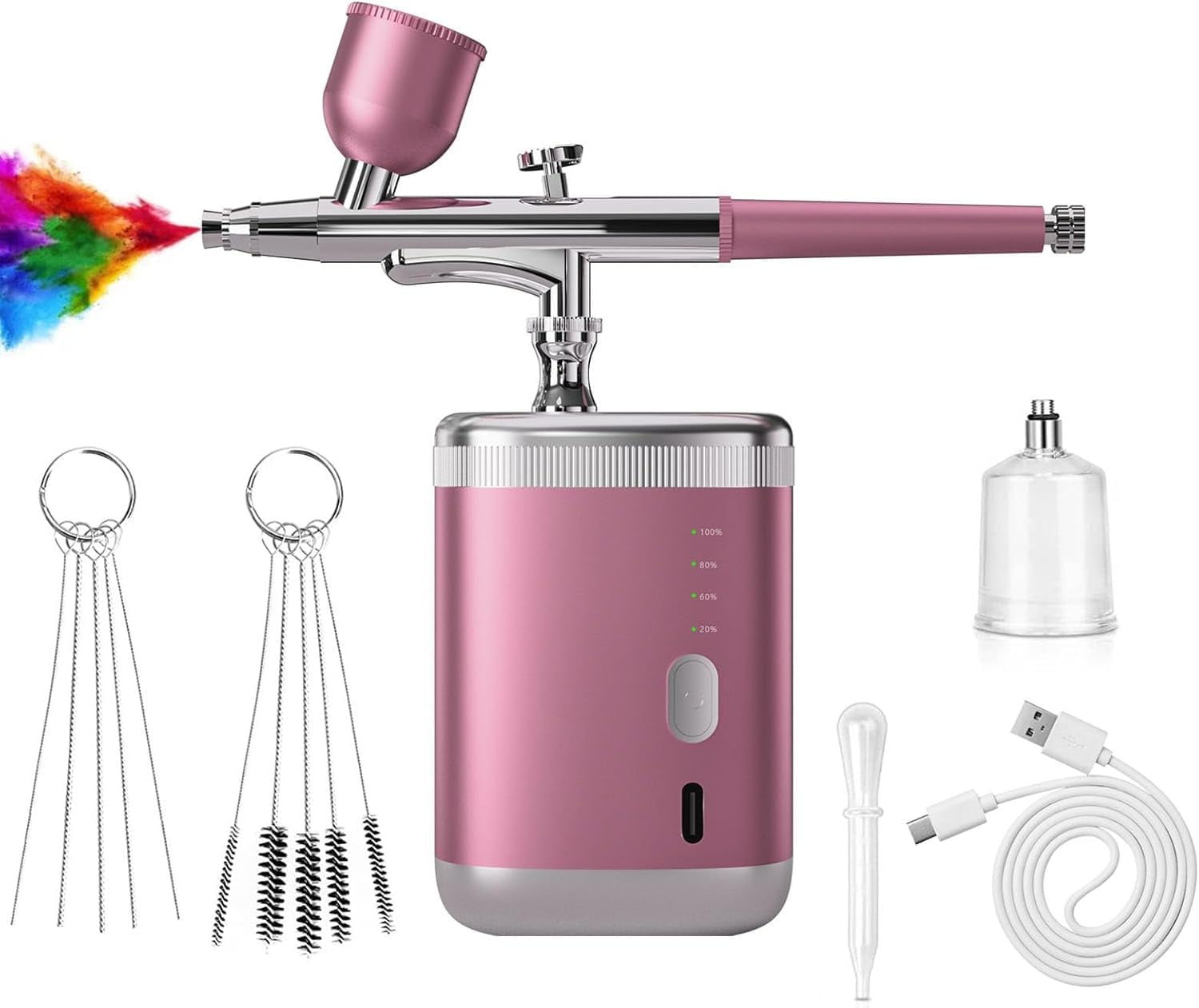 Airbrush Kit with Compressor, Rechargeable Auto Handheld Airbrush Set with 3 Levels Pressure Multi-Function Portable Airbrush for Nails Art Model Painting Makeup Cake Decor Barber (Single Action)