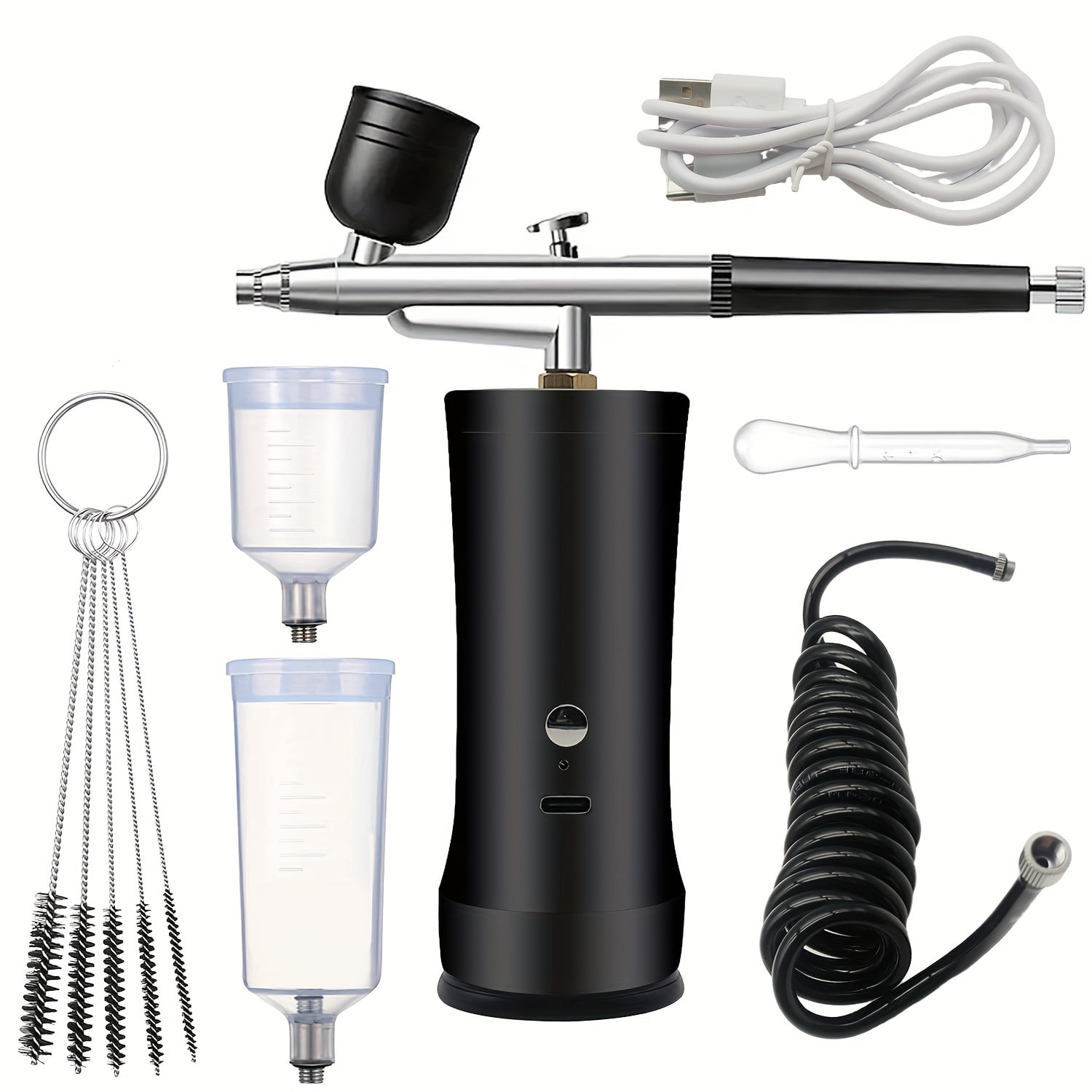 Airbrush Kit with Compressor, Rechargeable Portable Cordless Air Brush Set, Handheld Airbrush Gun Set for Nail Art, Makeup, Painting, Cake Decor-Black