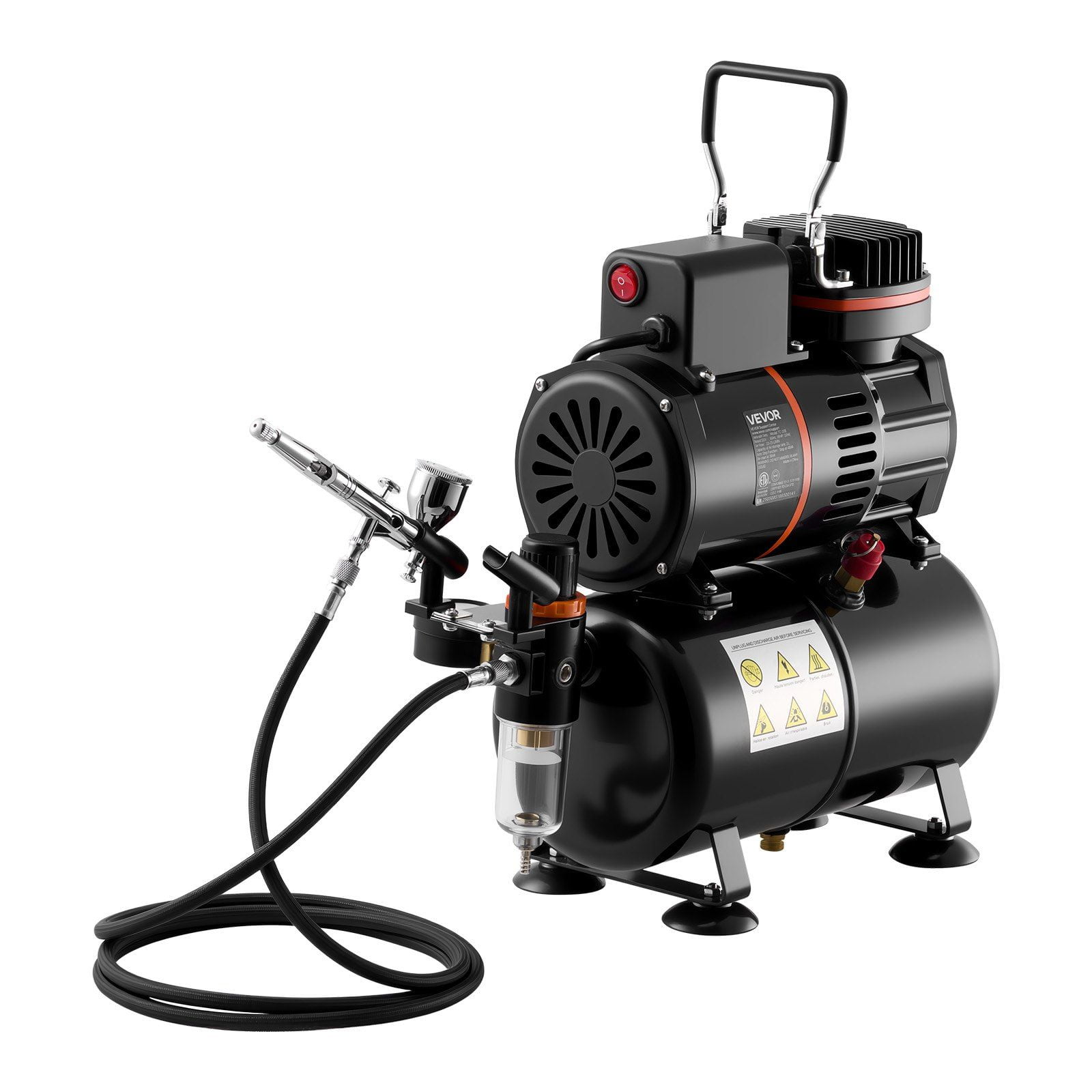 Airbrush Kit, 1/6 HP Compressor with Tank, Dual-Action Professional Airbrush, Hose, Acrylic Paint, 2 Fans, for Cake Decorating, Model Painting, Nail Art