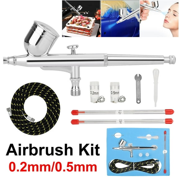 Airbrush Kit, EEEkit Handheld Auto Mini Dual-Action Airbrush Gun Set with 1.8M Air Hose, 0.2mm/0.5mm Nozzles - Silver