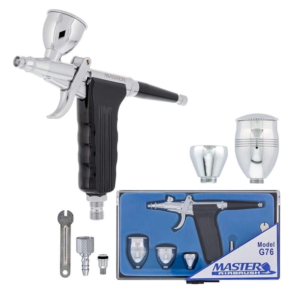 Airbrush Kit, Model G76 Dual-Action Airbrush with 0.3mm Nozzle & 3 Cups - for Auto, Art, Cake Decorating, Hobbies, Fine Detail & Wide Spray