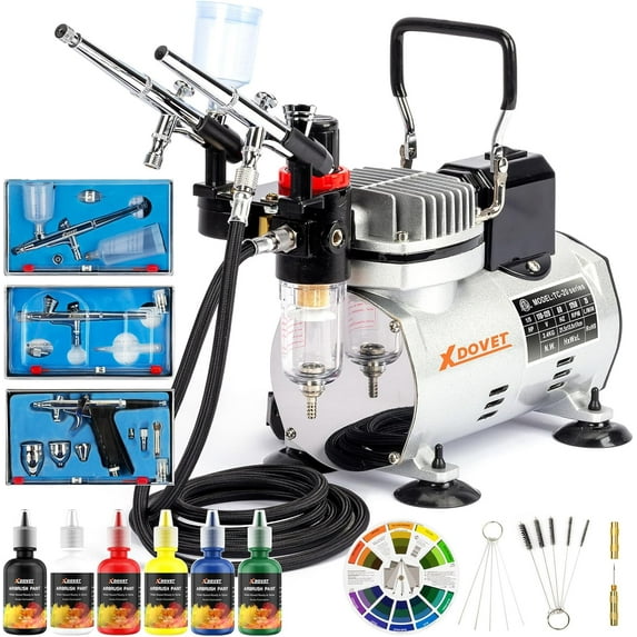 Airbrush Kit, Professional Airbrush kit with Compressor, Airbrushing System Kit with Multi-purpose Dual-action Gravity Feed Airbrushes, Art Nail Cookie Tatto