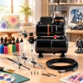 Airbrush Kit, with air compressor, air tank, 3 dual-action airbrushes ...