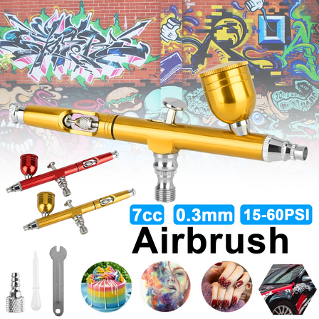 Airbrush Kit with 0.3mm Nozzles, DISEN Handheld Auto Mini Dual-Action Cordless Airbrush Spray Gun - Yellow