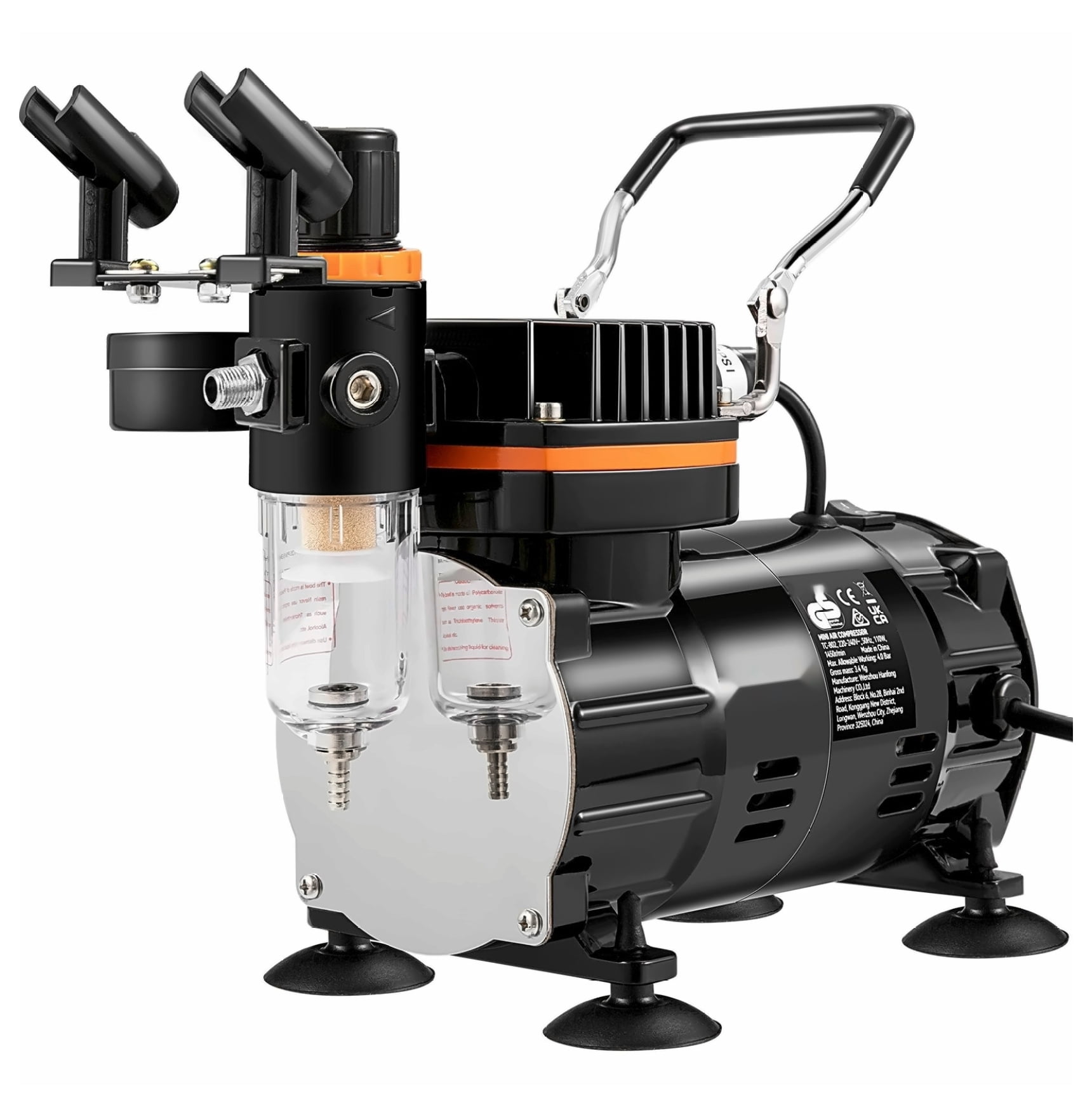 Airbrush Kit with Compressor, Dual-Action Gravity Feed Airbrush System for Art, Nails, Tattoos, Cakes - 3 Nozzles (0.2/0.3/0.8mm) - FDA Certified