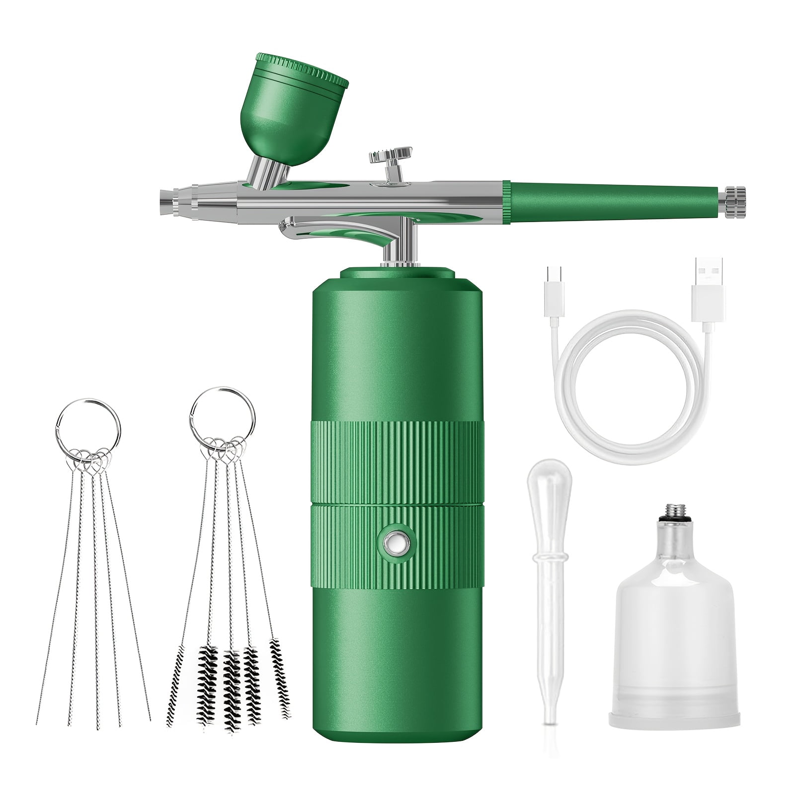 Airbrush Kit with Compressor Rechargeable Cordless Air Brush Set Handheld Airbrush Gun Machine Portable Airbrush for Nails Art Cake Decoration-Green