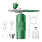 Airbrush Kit with Compressor Rechargeable Cordless Air Brush Set Handheld Airbrush Gun Machine Portable Airbrush for Nails Art Cake Decoration-Green