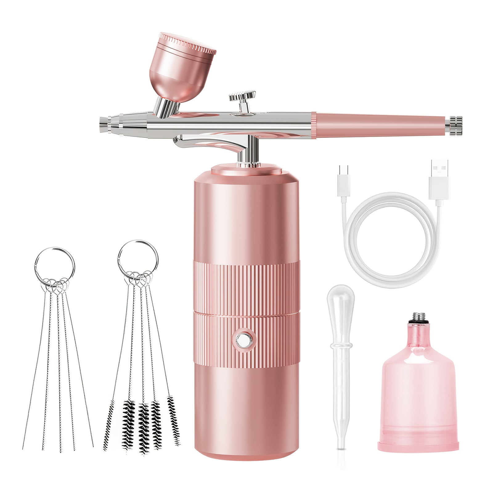 Airbrush Kit with Compressor Rechargeable Cordless Air Brush Set Handheld Airbrush Gun Machine Portable Airbrush for Nails Art Cake Decoration-Pink