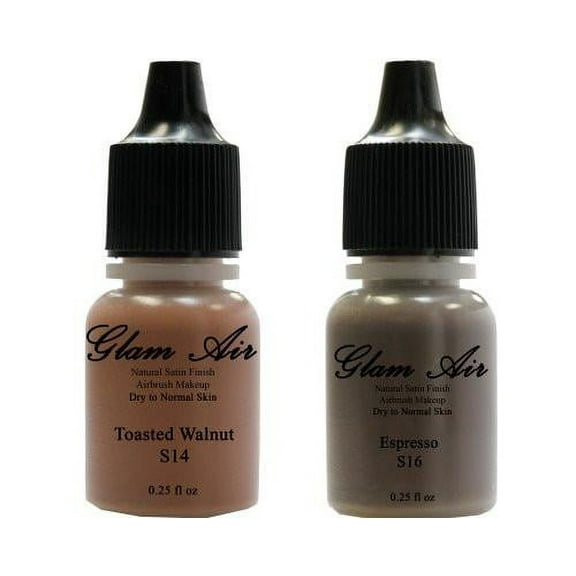 Airbrush Makeup Foundation Satin S14 Toasted Walnut and S16 Espresso Water-based Makeup Lasting All Day 0.25 Oz Bottle By Glam Air