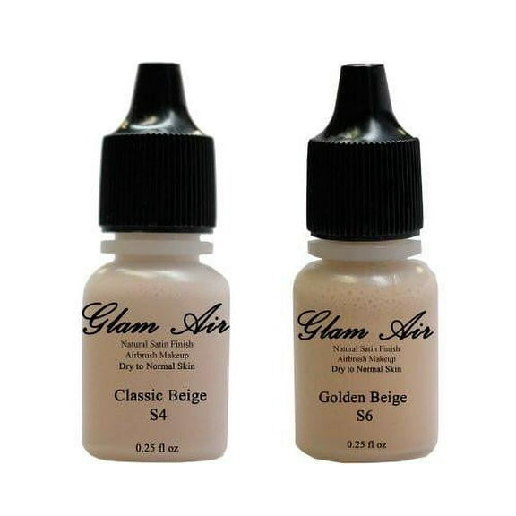 Airbrush Makeup Foundation Satin S4 Classic Beige and S6 Golden Beige Water-based Makeup Lasting All Day 0.25 Oz Bottle By Glam Air