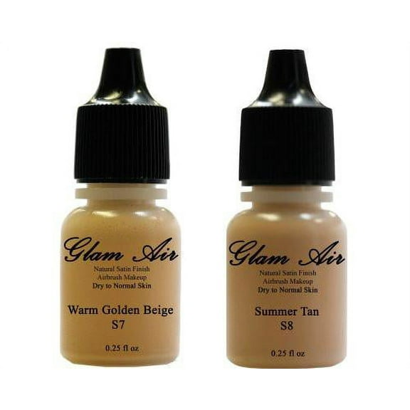 Airbrush Makeup Foundation Satin S7 Warm Golden Beige and S8 Summer Tan Water-based Makeup Lasting All Day 0.25 Oz Bottle By Glam Air