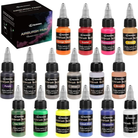 Airbrush Paint, 15 Colors with 1 Thinner Airbrush Paint Set, Water-Based Air Brush Painting 0.67 oz, Brilliant Colors Acrylic Airbrush Paint for Nails, Aetists, DIY, Hobbyist, Beginners, 20ml/Bottle