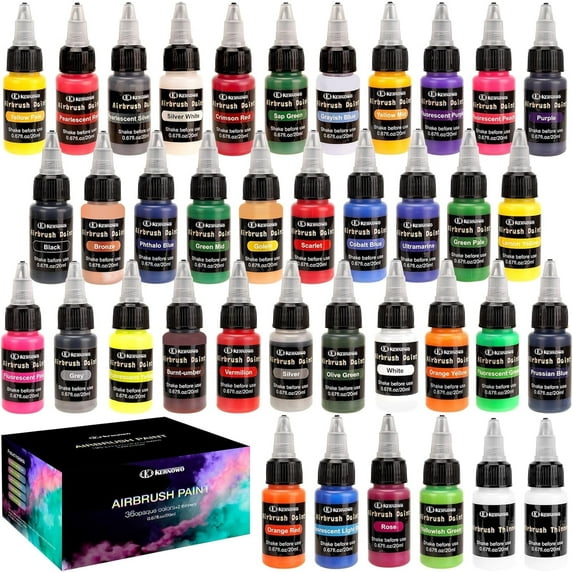 Airbrush Paint, 36 Colors with 2 Thinner Airbrush Paint Set, Water-Based Air Brush Painting 0.67 oz, Brilliant Colors Acrylic Airbrush Paint for Nails, Aetists, DIY, Hobbyist, Beginners, 20ml/Bottle