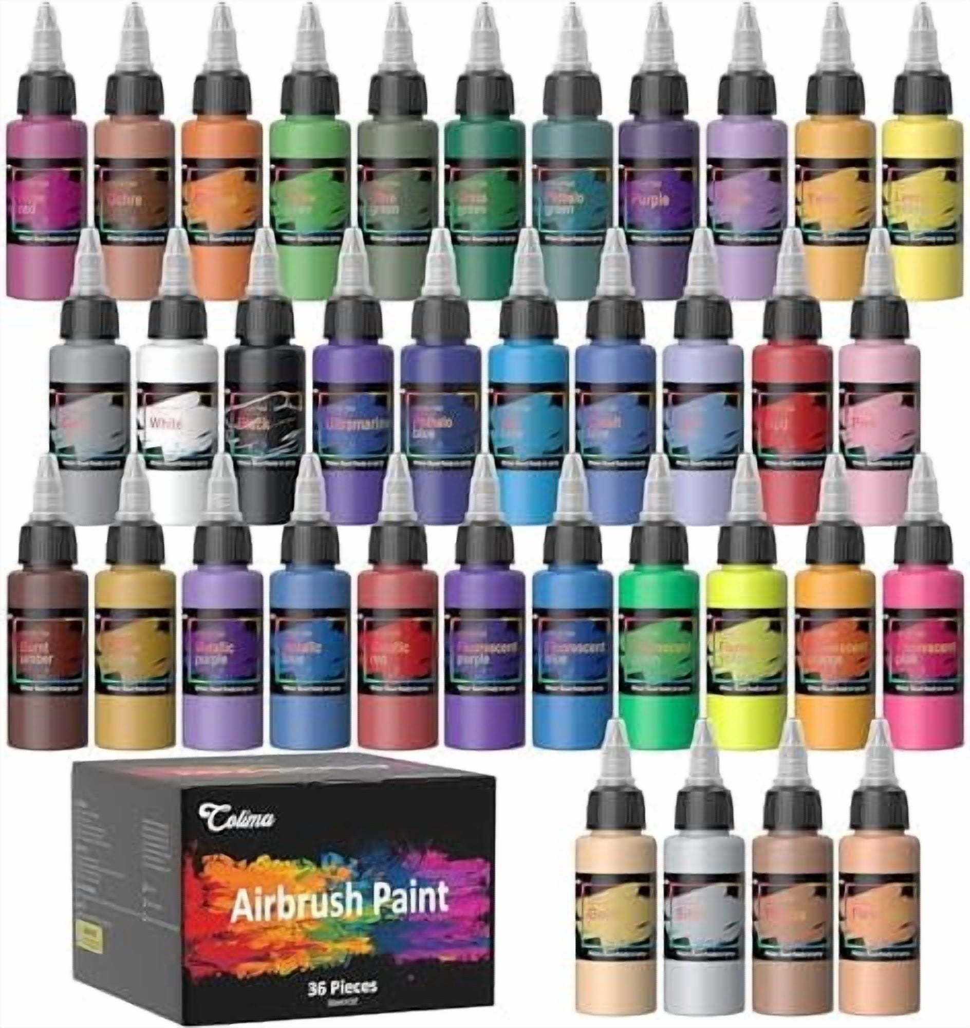 Airbrush Paint – 36 Colors, Opaque & Brilliant | Ready-to-Spray Water-Based Acrylic Paint Set for Metal, Plastic Models, Canvas & Wood – Perfect for Artists Beginners & Hobbyists-30ml/OZ$$