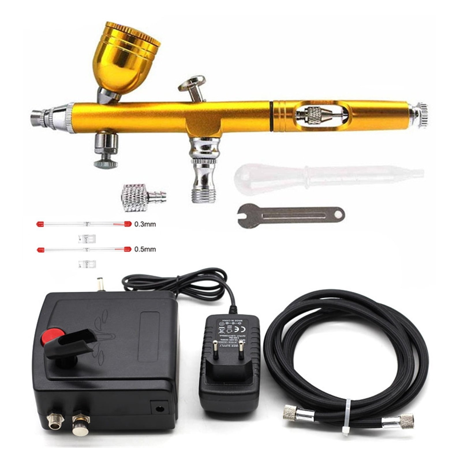 Airbrush Sets Gold 0.3mm Airbrush With Mini Compressor No Automatic Shutdown And Cleaning Tools Kits For Makeup Model Painting ,Versatile applications