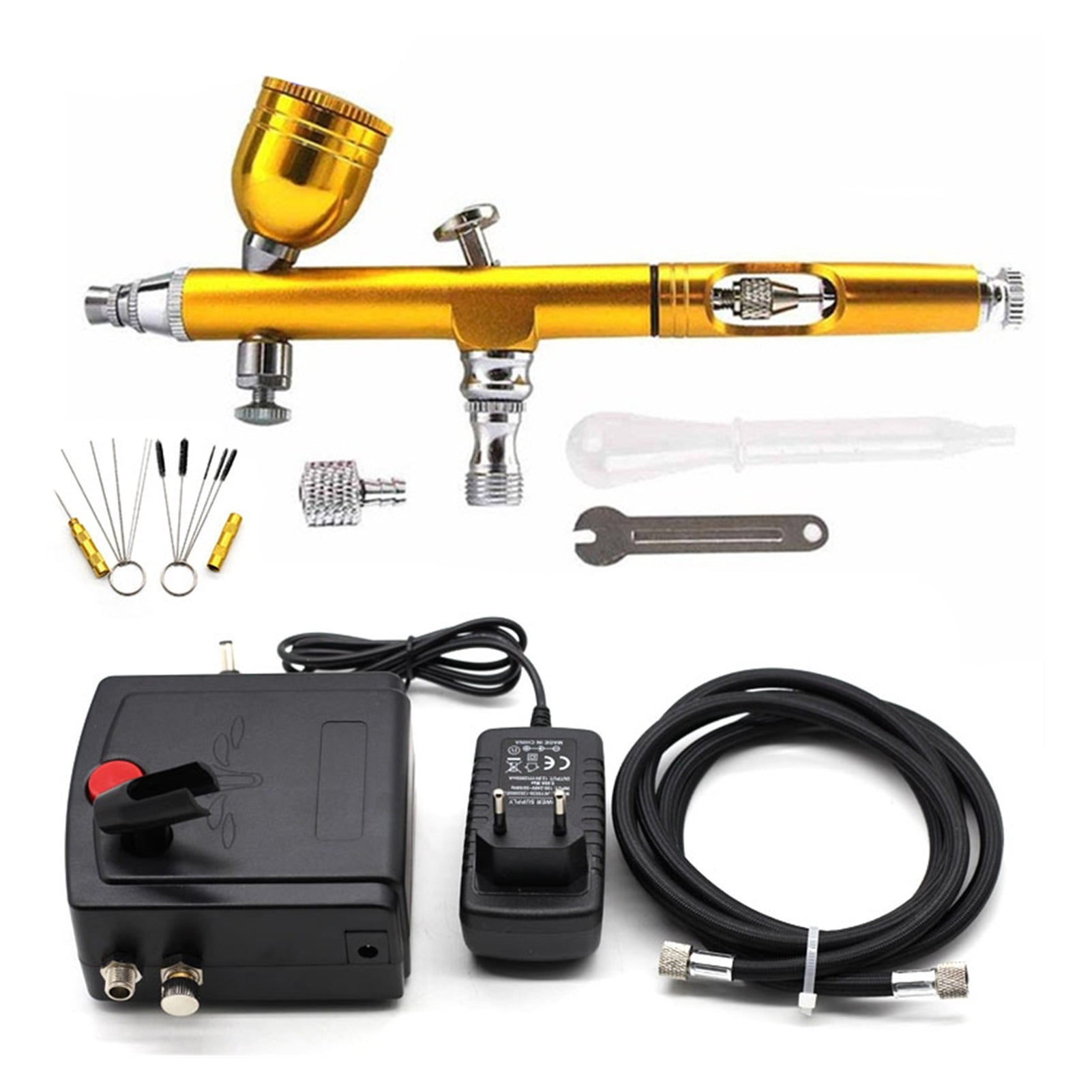 Airbrush Sets Gold 0.3mm Airbrush With Mini Compressor No Automatic Shutdown And Cleaning Tools Kits For Makeup Model Painting ,Versatile applications