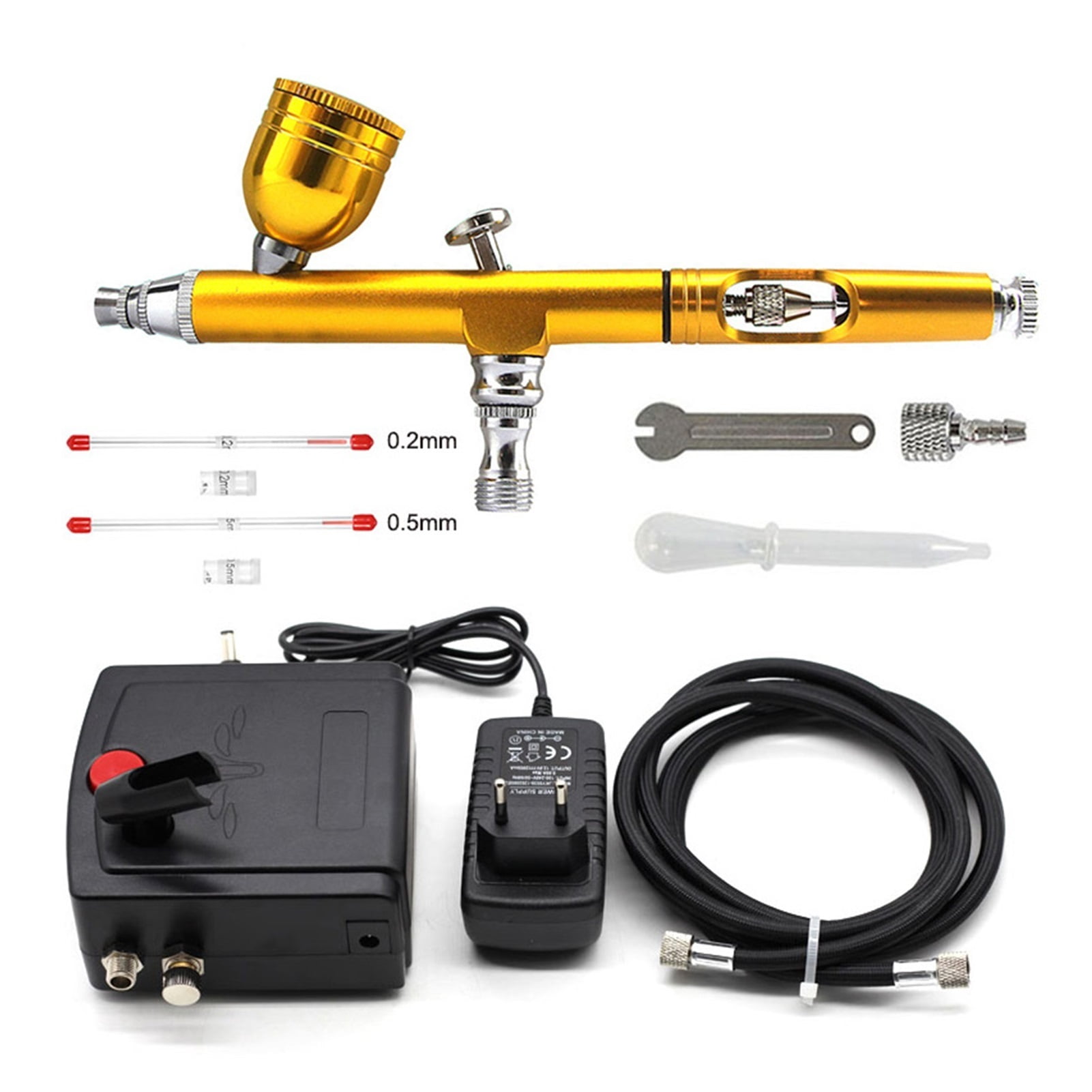 Airbrush Sets Gold 0.3mm Airbrush With Mini Compressor No Automatic Shutdown And Cleaning Tools Kits For Makeup Model Painting ,Versatile applications