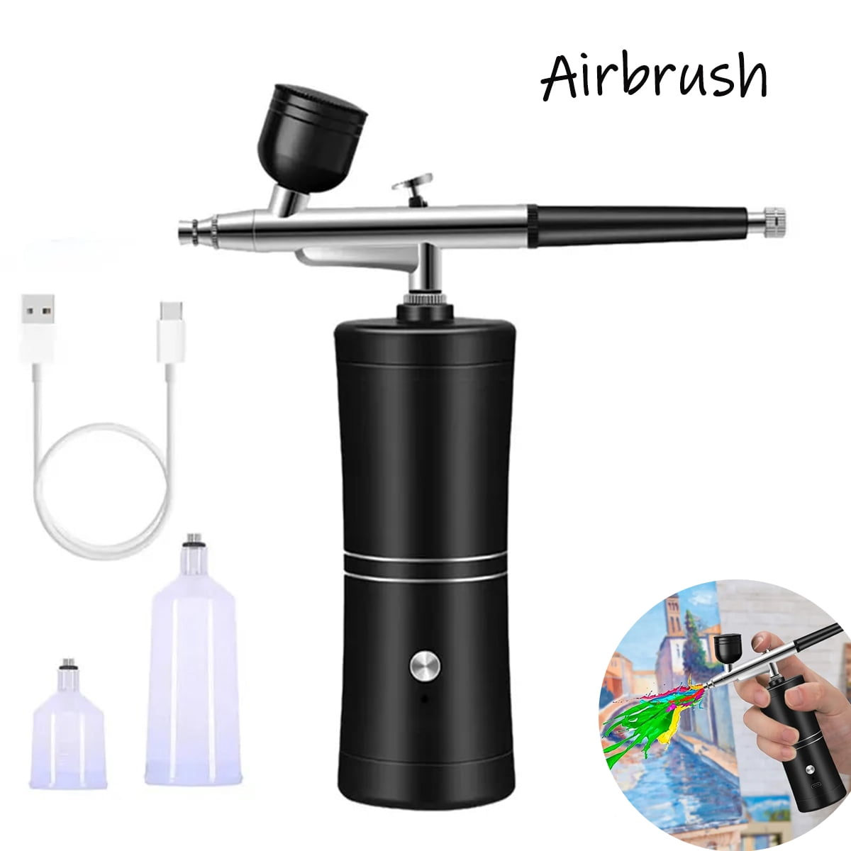 Airbrush Spray Gun with Air Compressor Kit, XMZHOU Airbrush Kit, Rechargeable Handheld Paint Airbrush Gun for Painting, Tattoo, Nail Art, Makeup, Cake Decor - Black