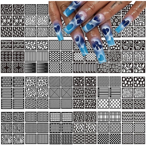 Airbrush Stencils Nail Stickers for Nails, 20 Sheets Heart Butterfly Flower Moon Stars Hollow French Art Sticker Decals Printing Templates Stencil Tool Manicure Tips DIY Decorations (20)