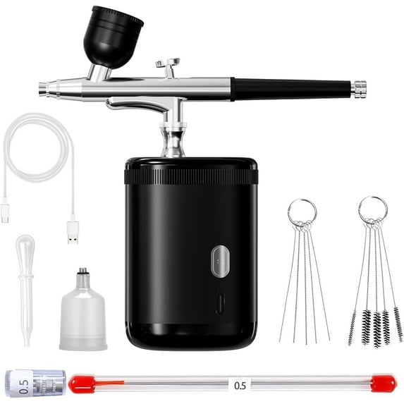 Airbrush kit: Handheld Spray Paint Gun with 0.3/0.5mm Nozzle, Rechargeable Cordless Spray Gun Sets Suitable:air Brush for Nails, Art, Color Spraying, Cake Decoration, Model Tattoos & Makeup (Black)
