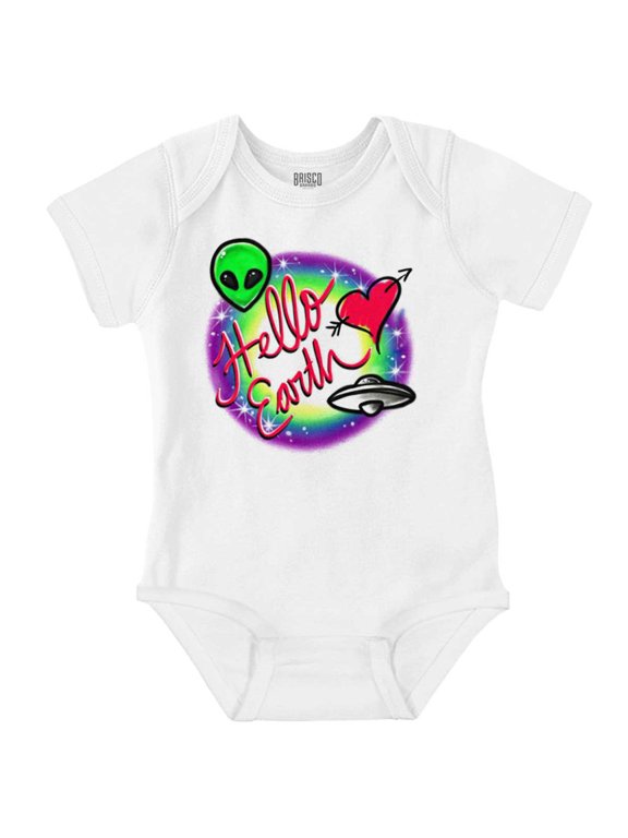 Airbrushed Alien UFO Hello Earth Bodysuit Jumper Girls Infant Baby Brisco Brands NB