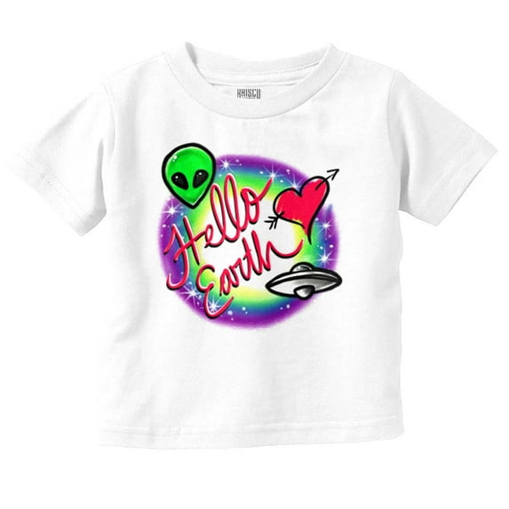Airbrushed Alien UFO Hello Earth Youth T Shirt Tee Girls Infant Toddler Brisco Brands 4T