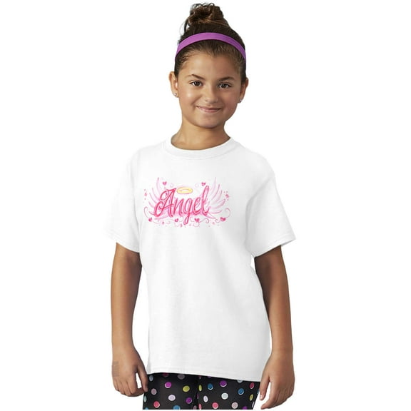 Airbrushed Angel Wings Halo Hearts Girls Kids T Shirt Tees Teen Brisco Brands S