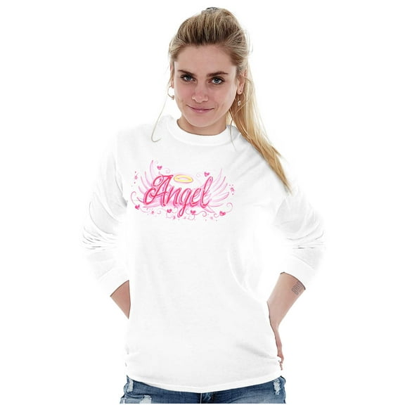 Airbrushed Angel Wings Halo Hearts Women's Long Sleeve T Shirt Brisco Brands S
