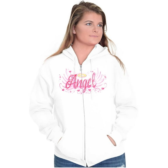 Airbrushed Angel Wings Halo Hearts Zip Hoodie Sweatshirt Women Brisco Brands S