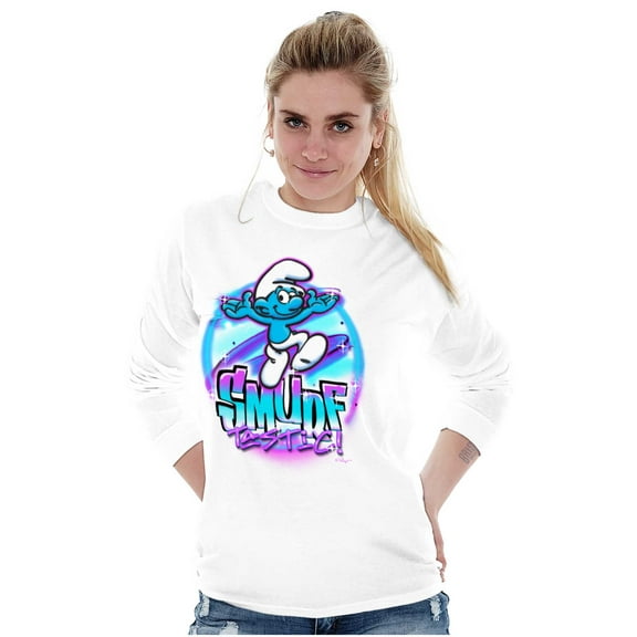 Airbrushed Cartoon Smurf Tastic Long Sleeve TShirt Men Women Brisco Brands S