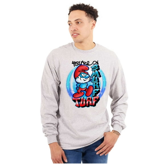 Airbrushed Cartoon Your on Smurf Turf Men Big & Tall Long Sleeve Tee Brisco Brands 3X