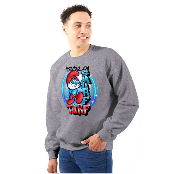 Airbrushed Cartoon Your on Smurf Turf Men Big & Tall Sweatshirt Brisco Brands 2X
