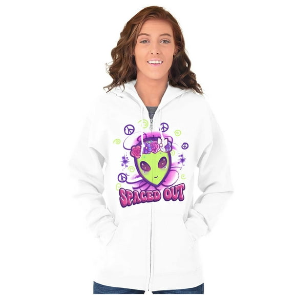 Airbrushed Hippie Alien Spaced Out Womens Plus Size Graphic Zipper Hoodie Brisco Brands 2X