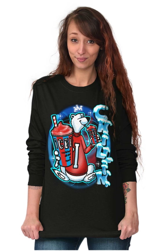 Airbrushed King Icee Bear Chillin Long Sleeve TShirt Men Women Brisco Brands M