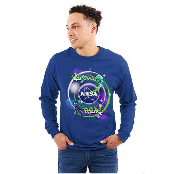 Airbrushed NASA We Out There Spaceman Unisex Plus Size Long Sleeve Shirt Brisco Brands 2X