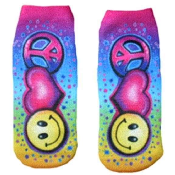 Airbrushed No Show Big Girl's Peace/Face Socks (One Size Fits Most)