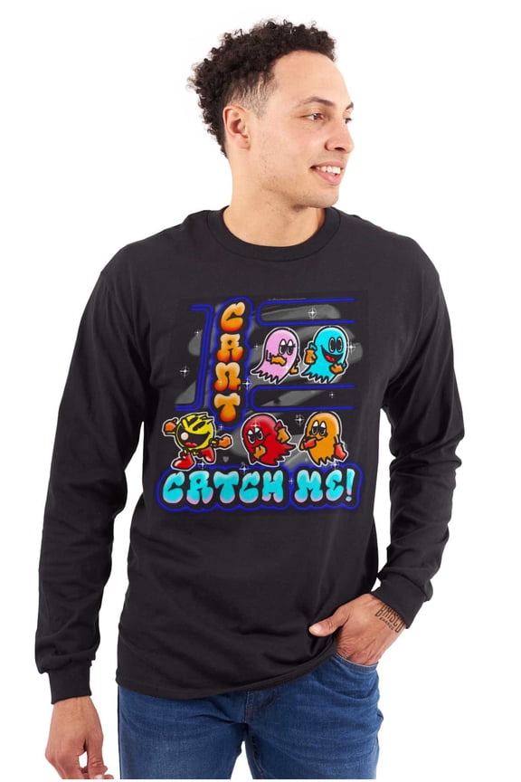 Airbrushed PACMAN Can't Catch Me Unisex Plus Size Long Sleeve Tee Shirt Brisco Brands 2X