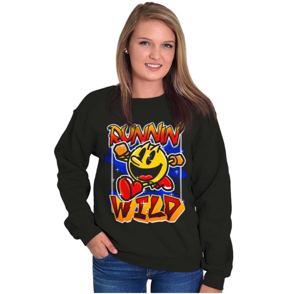 Airbrushed PACMAN Game Runnin Wild Sweatshirt for Men or Women Brisco Brands L