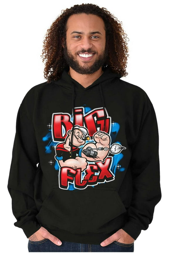 Airbrushed Popeye Cartoon Big Flex Hoodie Hooded Sweatshirt Men Brisco Brands S