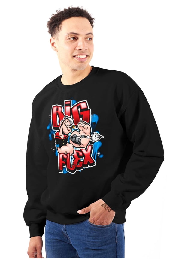 Airbrushed Popeye Cartoon Big Flex Men's Crewneck Sweatshirt Brisco Brands M
