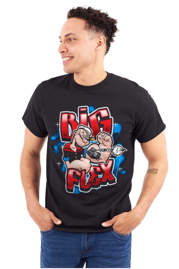 Airbrushed Popeye Cartoon Big Flex Men's Graphic T Shirt Tees Brisco Brands S