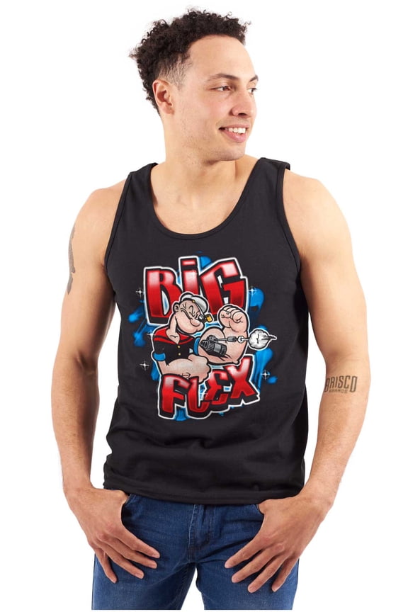 Airbrushed Popeye Cartoon Big Flex Tank Top Sleeveless Tee Men Brisco Brands X