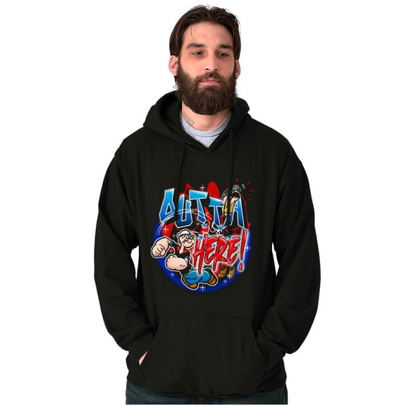 Airbrushed Popeye Cartoon Outta Here Men Big & Tall Graphic Hoodie Brisco Brands 2X
