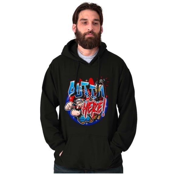 Airbrushed Popeye Cartoon Outta Here Men Big & Tall Graphic Hoodie Brisco Brands 3X